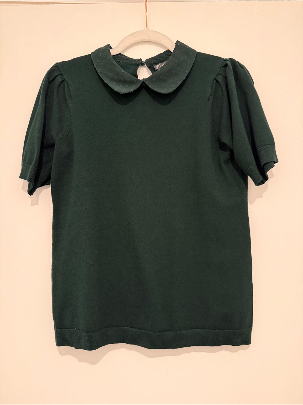 Adrianna Papell Forest Green Peter Pan Collar Puff Sleeve Top